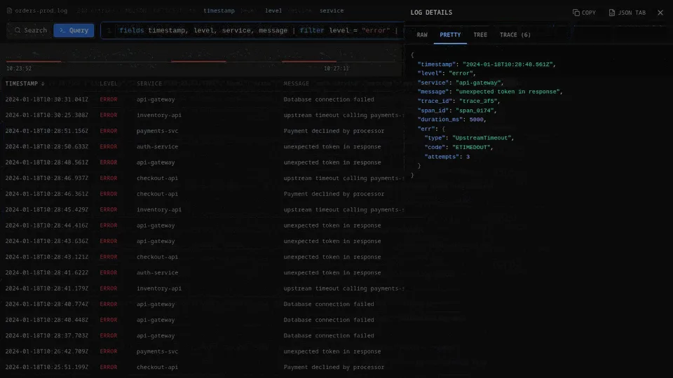 Inspect any record in the details panel.